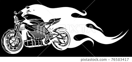white silhouette of Motorcycle Racing with Fire on black background white silhouette of Motorcycle Racing with Fire on black background 76583417