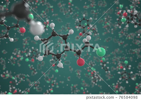 Phenacyl bromide molecule, ball-and-stick molecular model. Chemical 3d rendering Phenacyl bromide molecule, ball-and-stick molecular model. Chemical 3d rendering 76584098