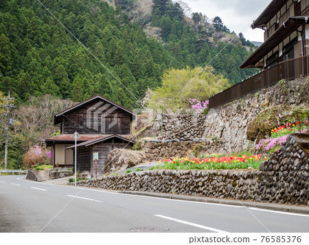 Beautiful view of the Kitaaki River in spring Mountain village spring Beautiful view of the Kitaaki River in spring Mountain village spring 76585376