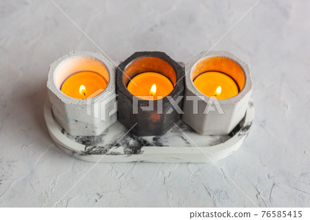 Set of stone Candle Holder with abstract smudges 76585415