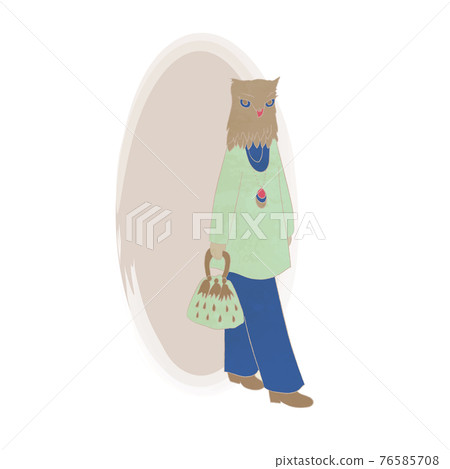 A graceful female illustration of a Mizuku head (Mimizuku mask, mask) walking dashingly in her favorite fashion Blue series 76585708