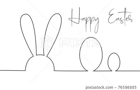 Easter Bunny Continuous One Line Drawing. Easter Card Line Art Style with Rabbit . Bunny Minimalist Contour Illustration for Spring Design. Vector EPS 10 76586885
