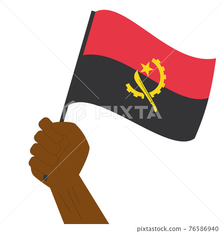 Hand holding and raising the national flag of Angola Hand holding and raising the national flag of Angola 76586940