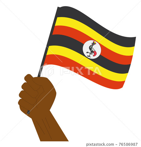 Hand holding and raising the national flag of Uganda Hand holding and raising the national flag of Uganda 76586987