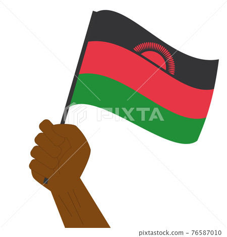 Hand holding and raising the national flag of Malawi 76587010