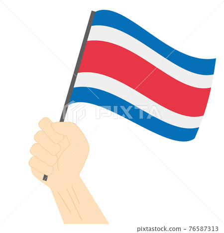 Hand holding and raising the national flag of Costa Rica Hand holding and raising the national flag of Costa Rica 76587313