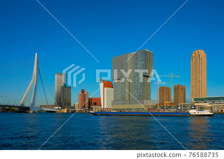 Rotterdam skyscrapers skyline and Erasmusbrug bridge over of Nieuwe Maas river. Rotterdam 76588735