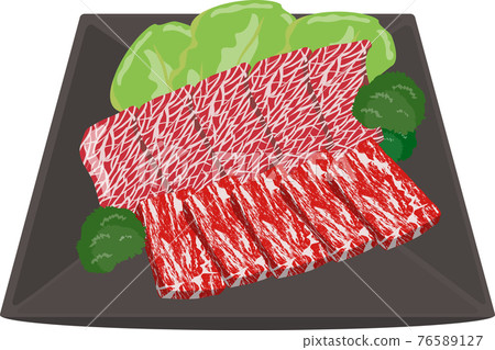 Grilled meat only raw meat on a plate Grilled meat only raw meat on a plate 76589127