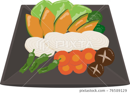 烤肉蔬菜只在盤子裡 76589129