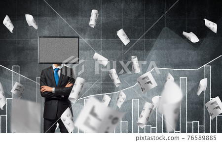 Businessman with TV instead of head. Businessman with TV instead of head. 76589885