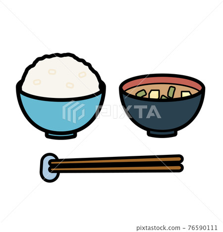 簡單可愛的味噌湯套餐插畫 簡單可愛的味噌湯套餐插畫 76590111