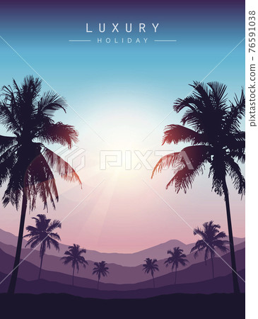 beautiful sunset on tropical palm tree silhouette background beautiful sunset on tropical palm tree silhouette background 76591038
