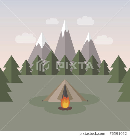 wanderlust camping adventure in the wilderness tent in snowy mountain 76591052