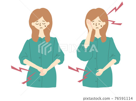 有腹痛和頭痛的女性 有腹痛和頭痛的女性 76591114
