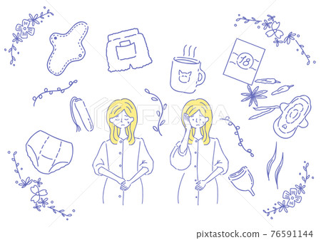 有衛生用品和月經來潮的女性 有衛生用品和月經來潮的女性 76591144