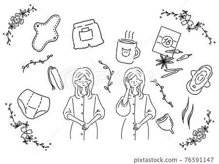 有衛生用品和月經來潮的女性 有衛生用品和月經來潮的女性 76591147
