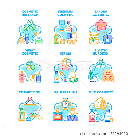 Cosmetic Research Set Icons Vector Illustrations 76591690