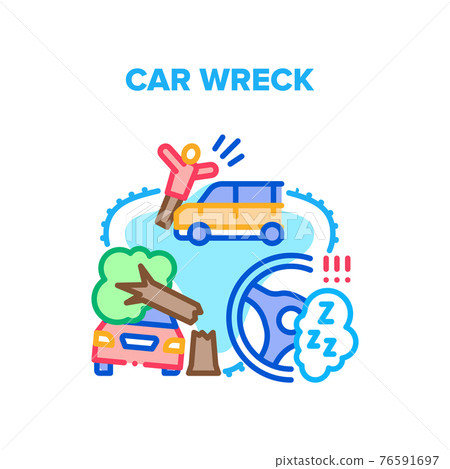 Car Wreck Crash Vector Concept Color Illustration 76591697