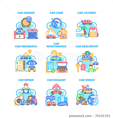 Car Repair Garage Set Icons Vector Illustrations 76591701