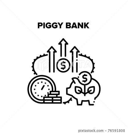 Piggy Bank Cash Vector Black Illustration 76591808
