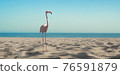 pink flamingo on sandy sea coast with white sand 76591879