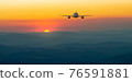 Passenger airliner fly on beauty sunrise or sunset mountain landscape 76591881