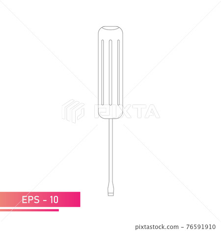 A flat screwdriver with a simple, classic shape. Linear design. On a white background. Tools for any specialist. Flat vector illustration. A flat screwdriver with a simple, classic shape. Linear design. On a white background. Tools for any specialist. Flat vector illustration. 76591910