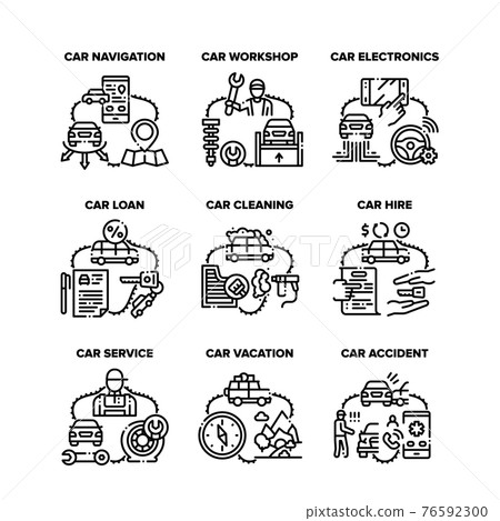 Car Repair Service Set Icons Vector Black Illustration Car Repair Service Set Icons Vector Black Illustration 76592300