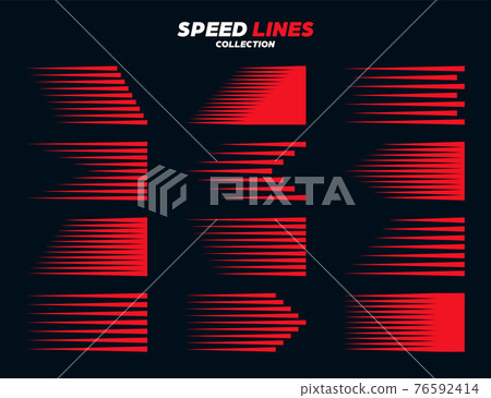 Red comic speed lines signs collection. Motion elements for your design. Vector illustration. 76592414