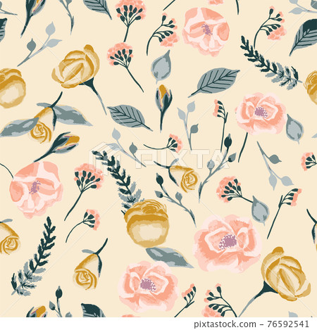 Beautiful seamless pattern in vintage style with flowers. 76592541