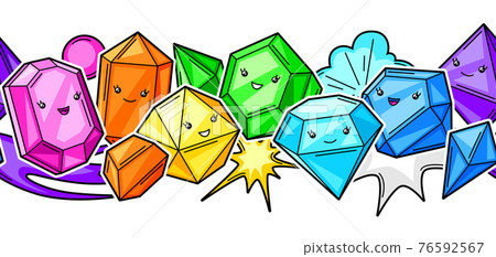 Seamless pattern with cute kawaii crystals or gems. 76592567