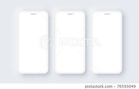 Realistic Mobile Phone Neomorphism Template Mockup Vector. White 3D Front Design Realistic Mobile Phone Neomorphism Template Mockup Vector. White 3D Front Design 76593049