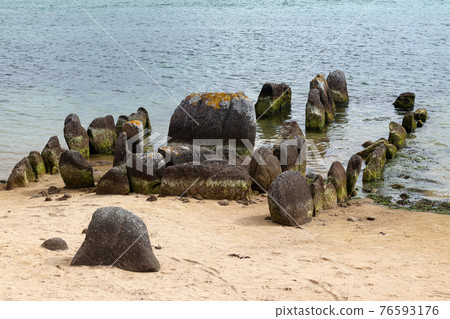 Ruins of the Dolmen of Guinirvit, Bay of Kernic, Plouescat, Finistere, Brittany, France 76593176
