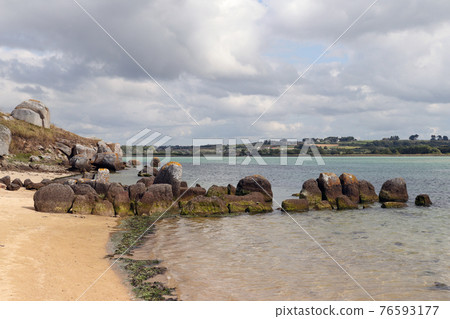 Ruins of the Dolmen of Guinirvit, Bay of Kernic, Plouescat, Finistere, Brittany, France 76593177