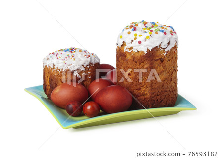 Easter cakes and eggs 76593182