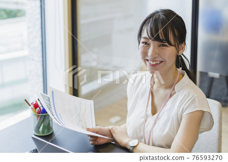 Desk work women business scene Desk work women business scene 76593270