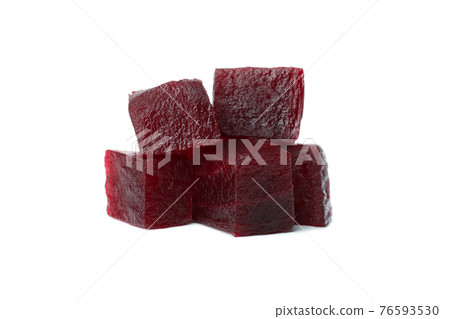 Fresh beet cubes isolated on white background Fresh beet cubes isolated on white background 76593530