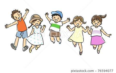 Children jumping with a smile Summer - Stock Illustration [76594077 ...