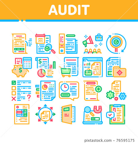 Audit Finance Report Collection Icons Set Vector 76595175