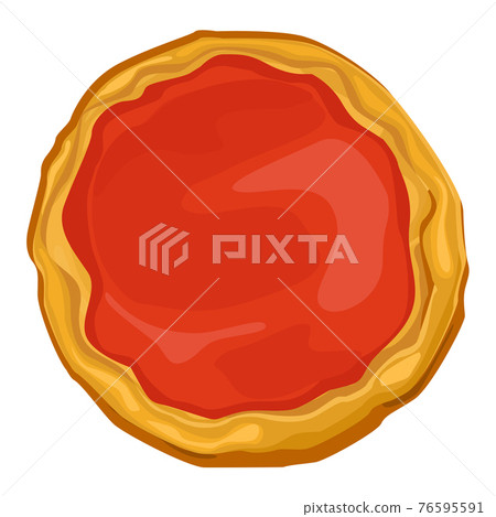Ready-made pizza dough with tomato sauce about picking pizza. Baked baked dough for collecting pizza preparation with ketchup, vector cartoon Ready-made pizza dough with tomato sauce about picking pizza. Baked baked dough for collecting pizza preparation with ketchup, vector cartoon 76595591