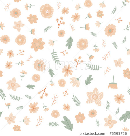 Vector floral pattern in doodle style with flowers and leaves. Gentle, spring floral background. 76595726