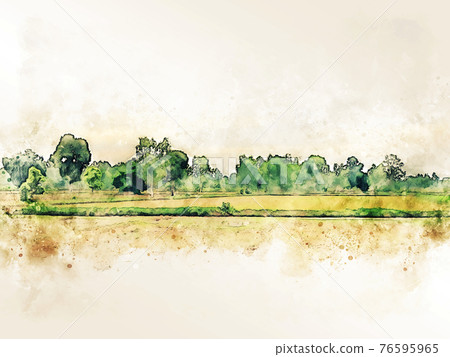 Abstract tree and field landscape in Thailand on watercolor illustration painting background. Abstract tree and field landscape in Thailand on watercolor illustration painting background. 76595965