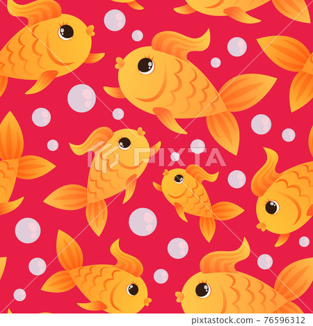 Seamless pattern. Goldfish and bubbles. On a Seamless pattern. Goldfish and bubbles. On a 76596312