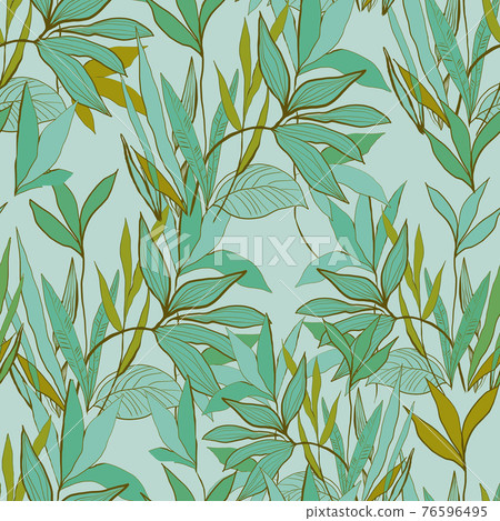 Seamless floral pattern with green leaves on mint background Seamless floral pattern with green leaves on mint background 76596495