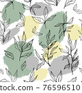 Abstract seamless pattern with plants and coloured spots 76596510