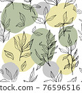 Seamless pattern with plants, branches and leaves on abstract spots of pastel colours 76596516