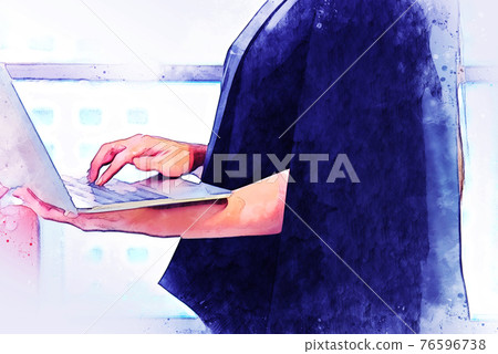 oung secretary woman is checking the documents on the desk in office on watercolor illustration painting background. oung secretary woman is checking the documents on the desk in office on watercolor illustration painting background. 76596738