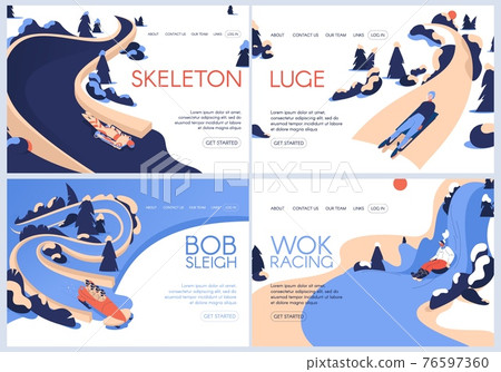 Vector landing pages set for luge, skeleton sport, bobsleigh and wok racing. Winter activities and women training Vector landing pages set for luge, skeleton sport, bobsleigh and wok racing. Winter activities and women training 76597360