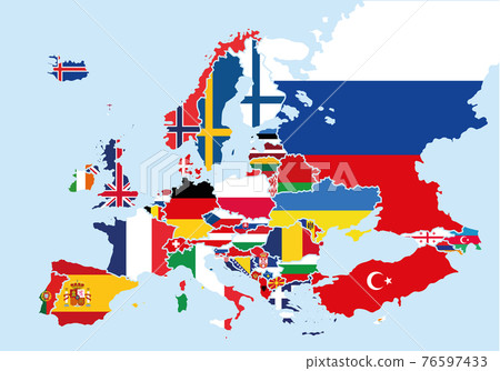 Map of Europe colored with the flags of each country 76597433
