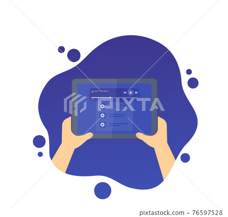 Music or audio player on tablet screen 76597528